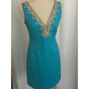 Lilly Pulitzer Bentley Shift Dress Searulean Blue Gold Sz2